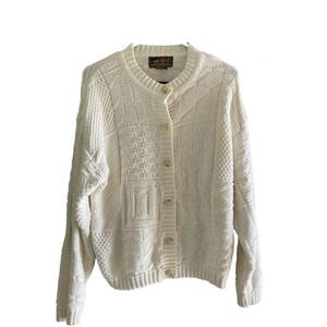 Eddie Bauer White Textured Cardigan Sweater